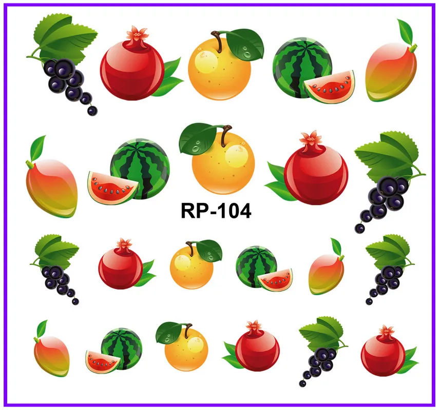 UPRETTEGO искусство ногтей Красота вода наклейка слайдер наклейки для ногтей мультфильм фрукты Слива Виноград банан и лимон RP103-108 - Цвет: RP104