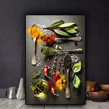 Grãos de especiarias colher pimentão cozinha pintura em tela cuadros escandinavo cartazes e impressões arte da parede comida imagem sala estar