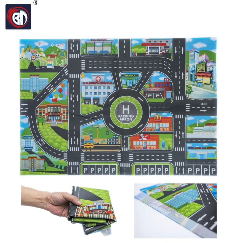 

1Pcs Map 83*58CM & 10Pcs Cars City PARKING LOT Road Map Alloy Toys Model Car Climbing Mats English Version Gifts For Kids Gifts