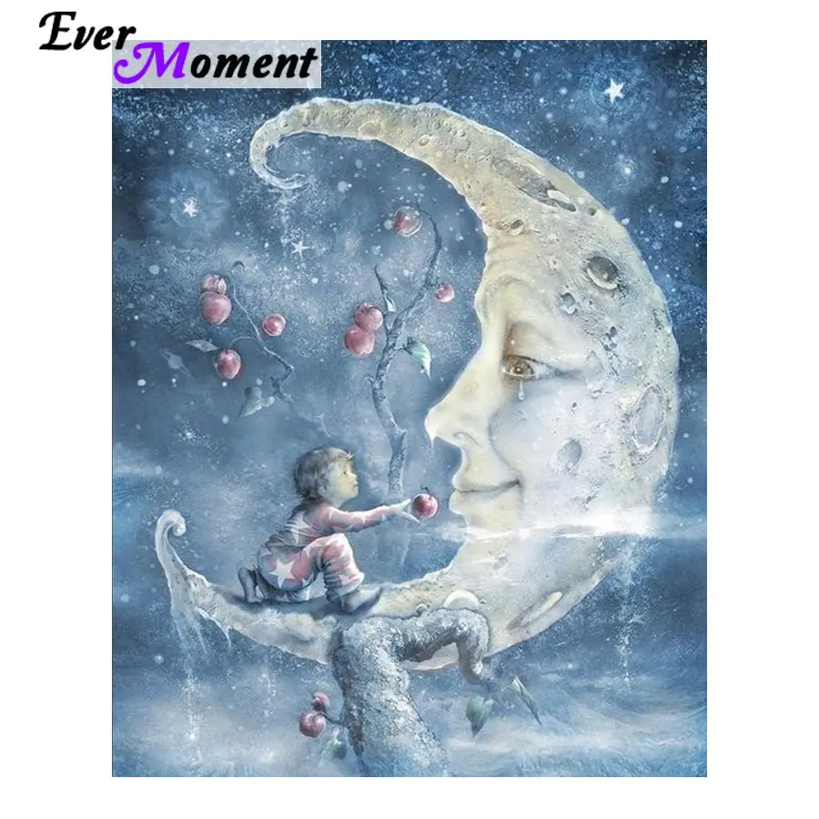Ever Moment 5D алмазная картина полный мальчик дающий Apple Луне ремесло мозаика Крест