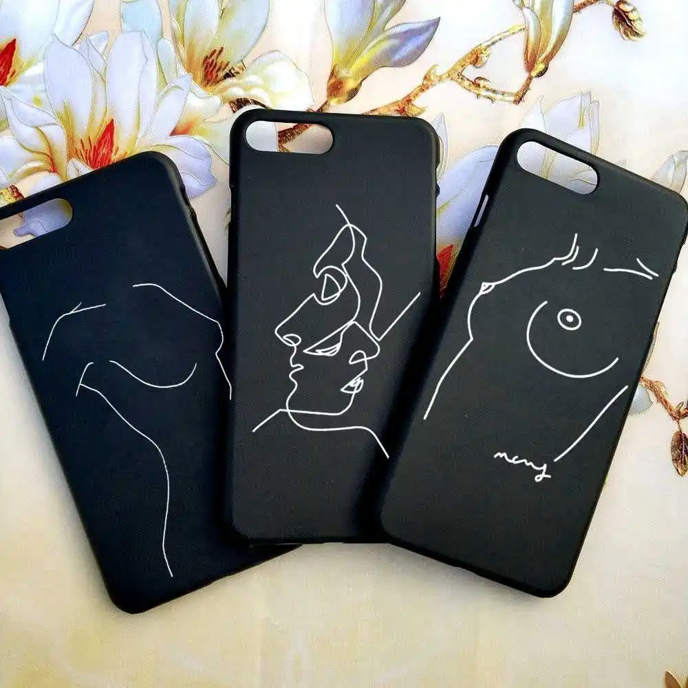 Art Abstract Girl Body Chest Case for iPhone 5 5S 6 6S 7 8 Plus X XS Case Diamond Line Black Hard PC Plastic Case Fundas Capinha