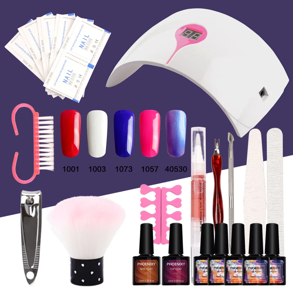 

Nail Art Set Nail Extension Kits 36W LED Nail Dryer 5Colors 10ml Gel Nail Polish Top Base lacquer Varnish For Manicure Tools Set