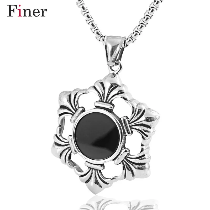 

Titanium Steel Stainless Vintage Flowers Hexagon Six Pointed Star Pendant Men and Womens Necklace Jewelry