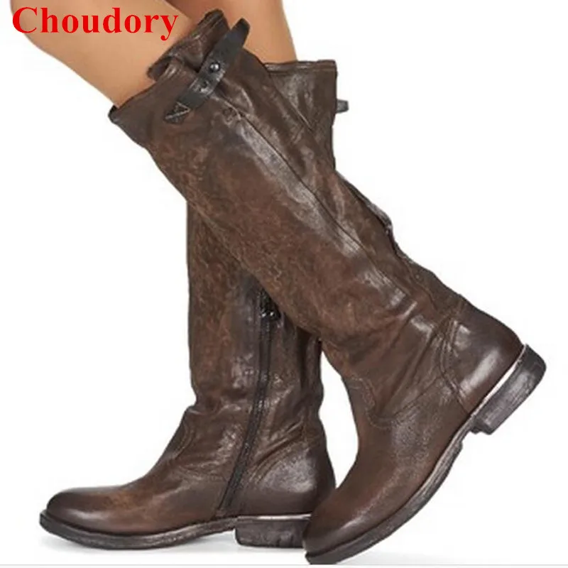 Vintage Genuine Leather Knee High Cowboy Riding Boots Size 41 Fashion