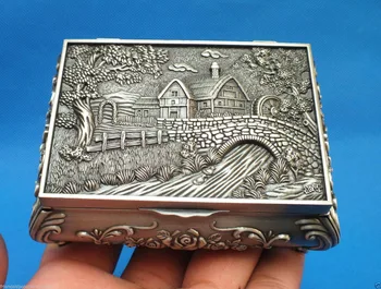 

New Beautiful tibet silver carved Rose Manor jewelry box Size: 4x6x9 cm