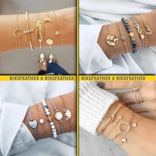 Многотипные богемные браслеты с подвеской в виде листьев Луны, браслеты для женщин, модные браслеты золотого цвета, комплекты ювелирных изделий, вечерние подарки