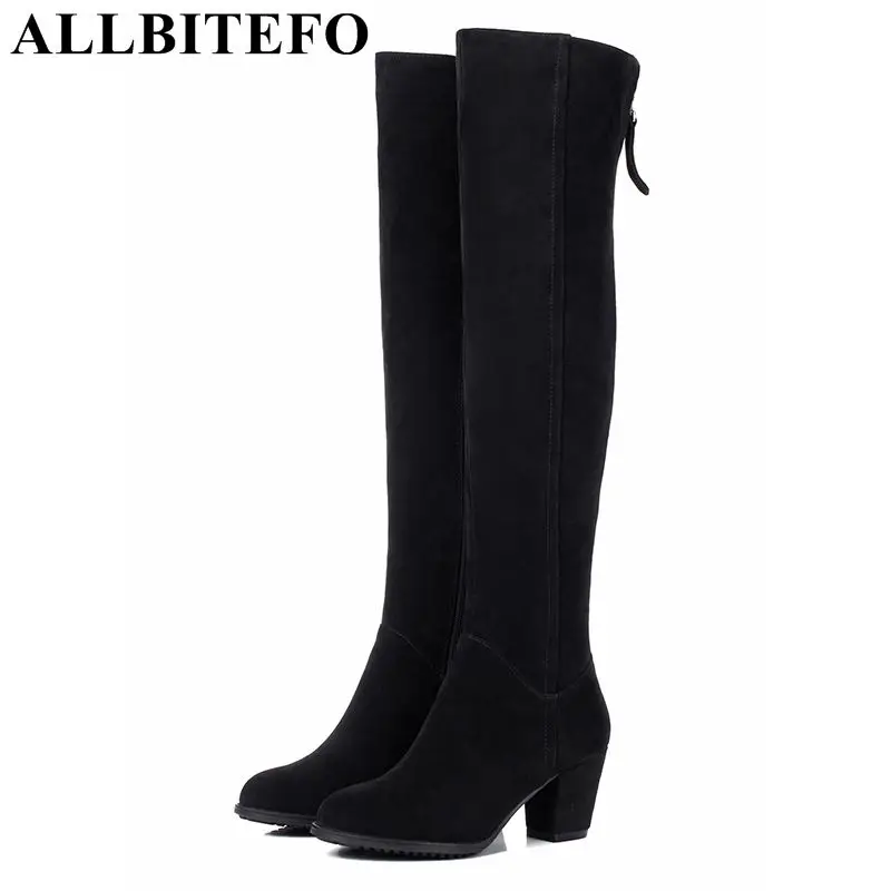 

ALLBITEFO size:34-42 Nubuck leather+pu women high heel shoes high-heeled winter snow boots heel boots women women boots