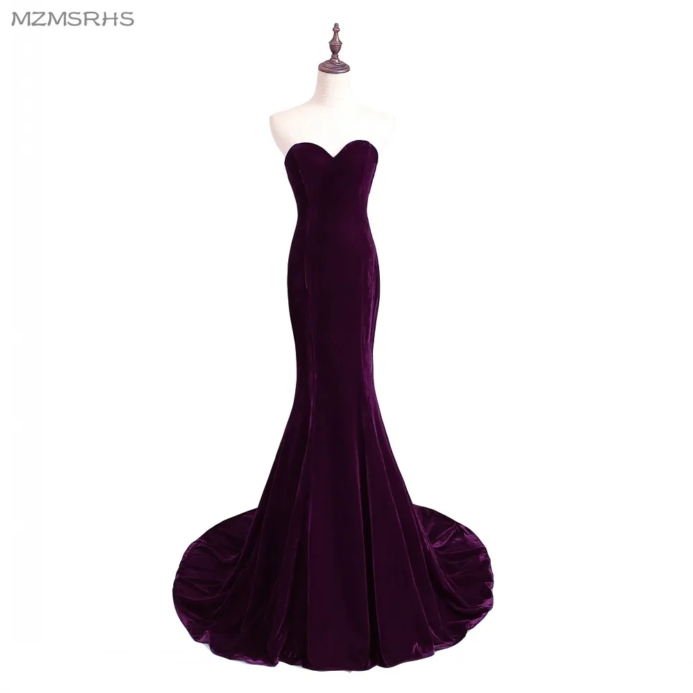 Уникальные дизайнерские темно-красные платья для выпускного вечера для женщин с длинным шлейфом польщен облегающее красное вино бархат элегантные платья для вечеринки A95 - Цвет: Dark Purple