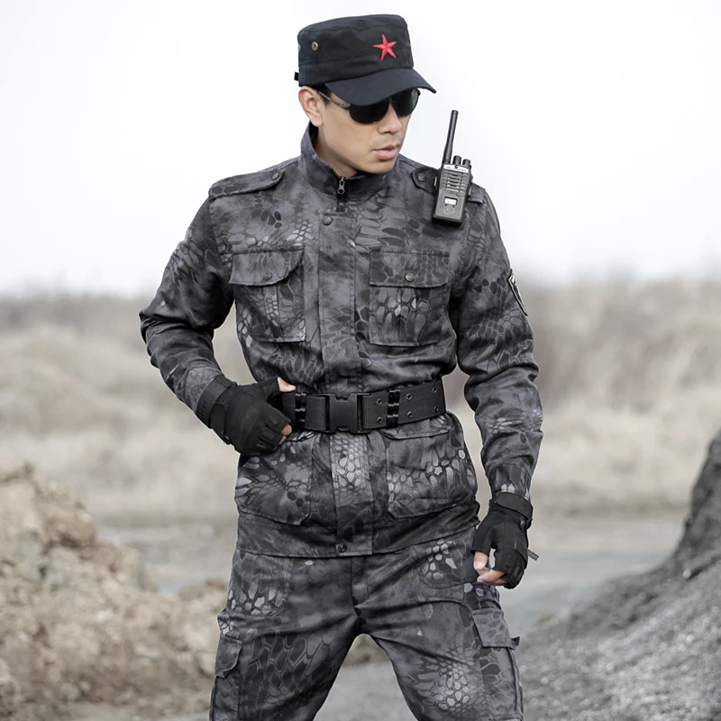 DOMAN Men's Army Military Black Python Camouflage Tactical Jacket+pants