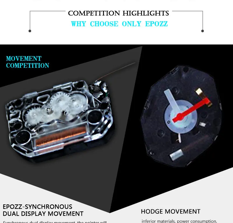 EPOZZ синхронный движение для мужчин t двойной дисплей часы спортивные часы для мужчин резиновый ремешок часы мужские часы Водонепроницаемый relogio masculino