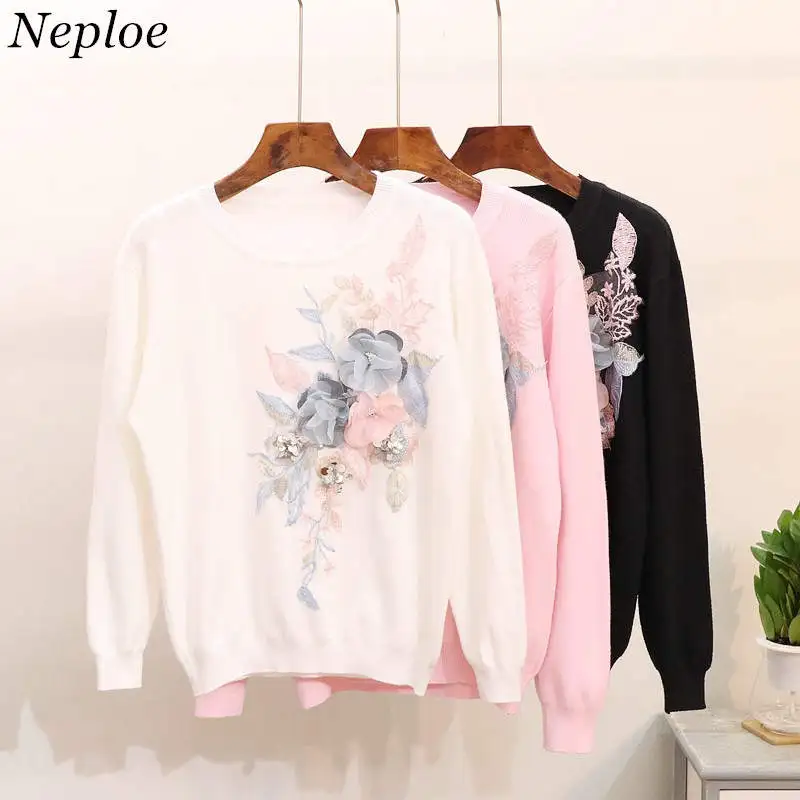 Neploe Pull Femme тяжелый свитер с вышивкой и блестками женская одежда осень зима длинный рукав круглый вырез Топ джемпер 37207