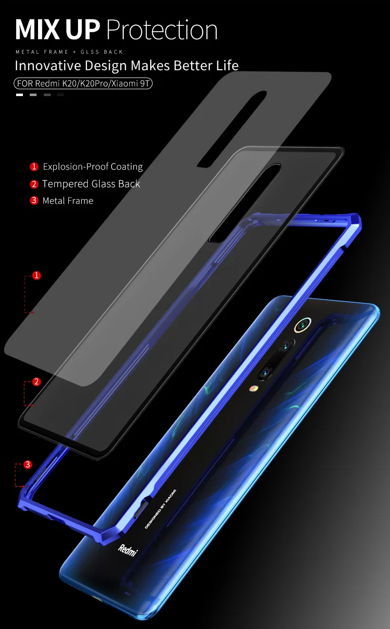 Для Xiao mi Red mi K20 Pro Case mi 9T металлический бампер алюминиевая рамка со стеклянной задней крышкой чехол для Xiaomi mi 9T Red mi K20 Pro