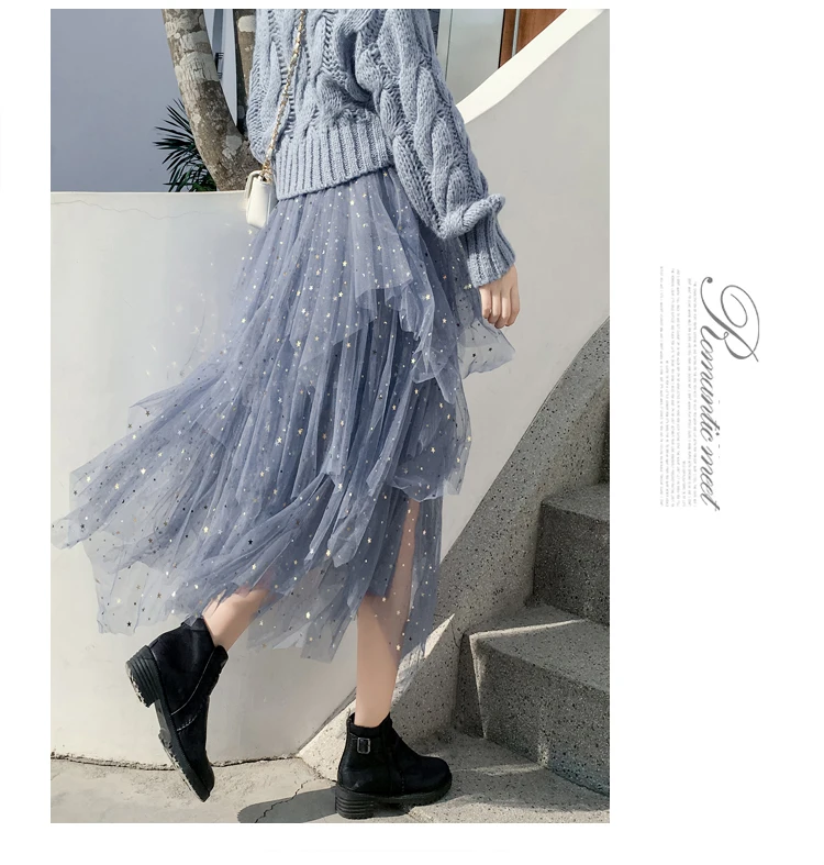 Women's Skirts Summer 2020 New Korean Stars Sequin Elegant High Waist A-line Pleated Elastic Belt School Spring Midi Skirt Femme