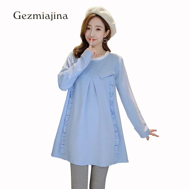 

Spring Autumn Pregnancy Clothes Maternity Dresses Casual Cotton Pregnant Dress Loose Shirt Maternity Tops Solid Color Plus Size