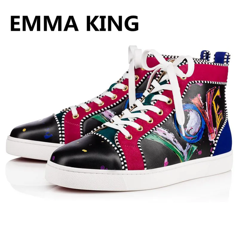 

2019 New Fashion Graffiti Prints Women Casual Flats Shoes Round Toe Lace Up Platform Loafers Runway Women Vulcanize Shoes Woman