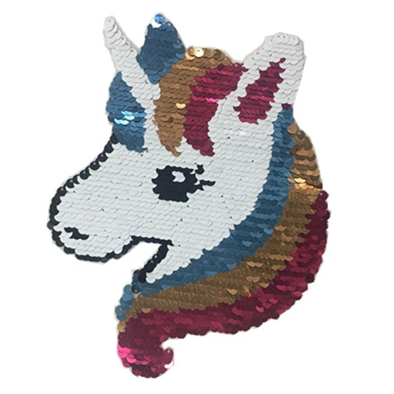 

NEW Rainbow Unicorn Reverse Sequin Sew On Patches for clothes Coat Sweater Embroidered Change Color Reversible Patch Applique