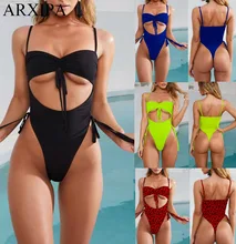 ARXIPA 2019 Sexy One Piece Bikini High Cut Women Swimwear Cut Out Swimsuit Lace Up Bathing Suit Thong Monokini Bandeau NeonGreen ARXIPA 2019 Sexy One Piece Bikini High Cut Women Swimwear Cut Out Swimsuit Lace Up Bathing Suit Thong Monokini Bandeau NeonGreen
