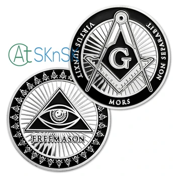 

Free Shipping Metal Craft 10pcs/lot Freemason Masonic Mason Antique Silver Finish 40mm Challenge Coin