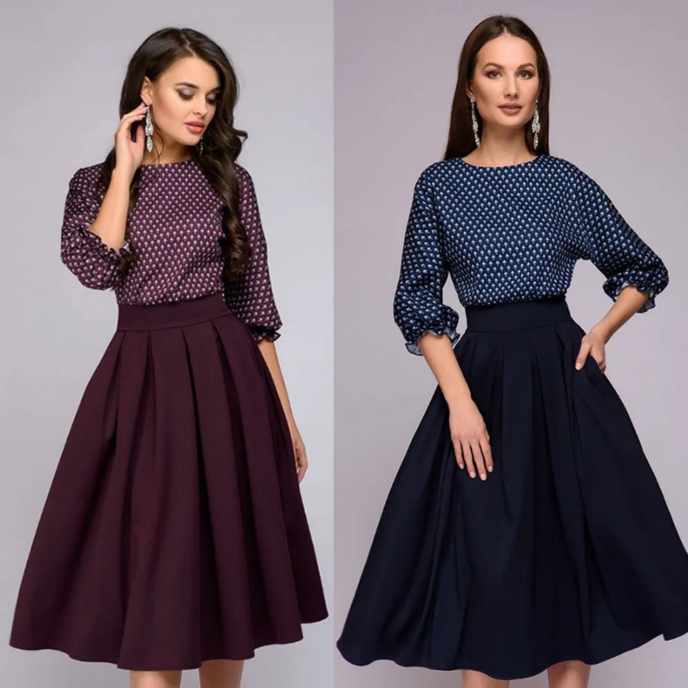

2019 Fashionable Women durable enought for your daily wearing 3/4 Sleeve Print Dress Ladies Casual Party Dress 30