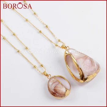 

BOROSA 5/10PCS 20" Trendy Gold Color Trim Natural Cowrie Shell Pendant Necklace Jewelry for Women Girls as Gift G1609-N
