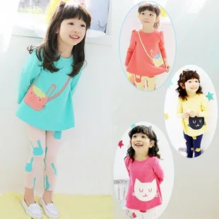 

Spring autumn small cat girls clothing baby child long-sleeve T-shirt legging set kids suits for girls