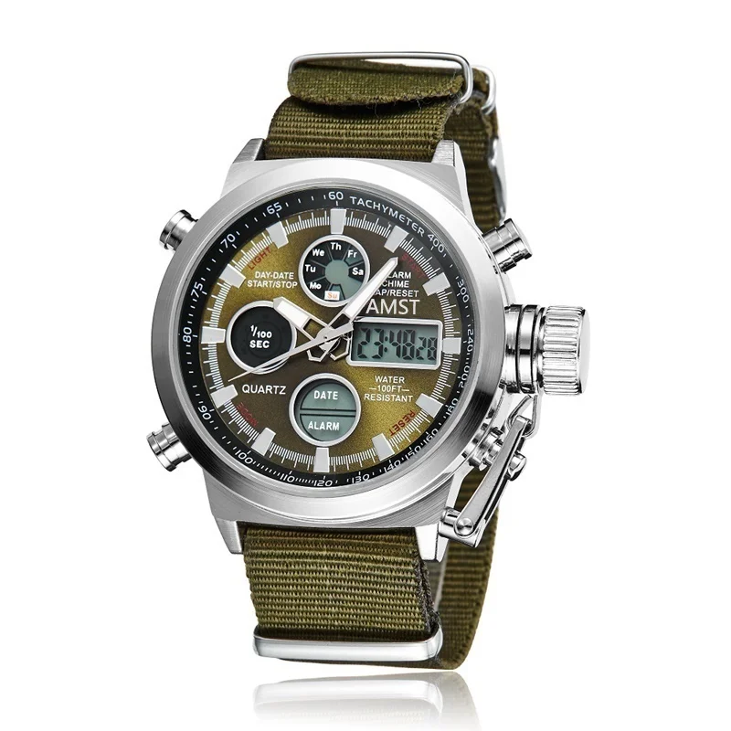 Hot Sale Sport Military Watches Dive 30M LED Watches Men Top Brand Luxury AMST Genuine Leather