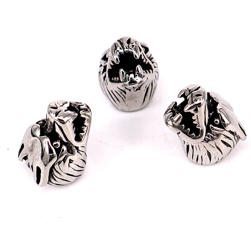 

10pcs/lot LuckJewel 316L Stainless Wolf Head Beads Caps Leather Cord Bracelet Accessory Spacer Slide Charms DIY Jewelry Finding