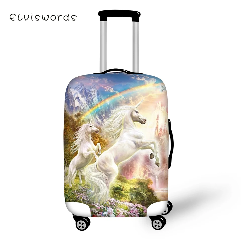 

ELVISWORDS Cartoon Protective Suitcase Cover Unicorn Horse Print Pattern Elastic Dust-proof Cover Waterproof Luggage Accessories