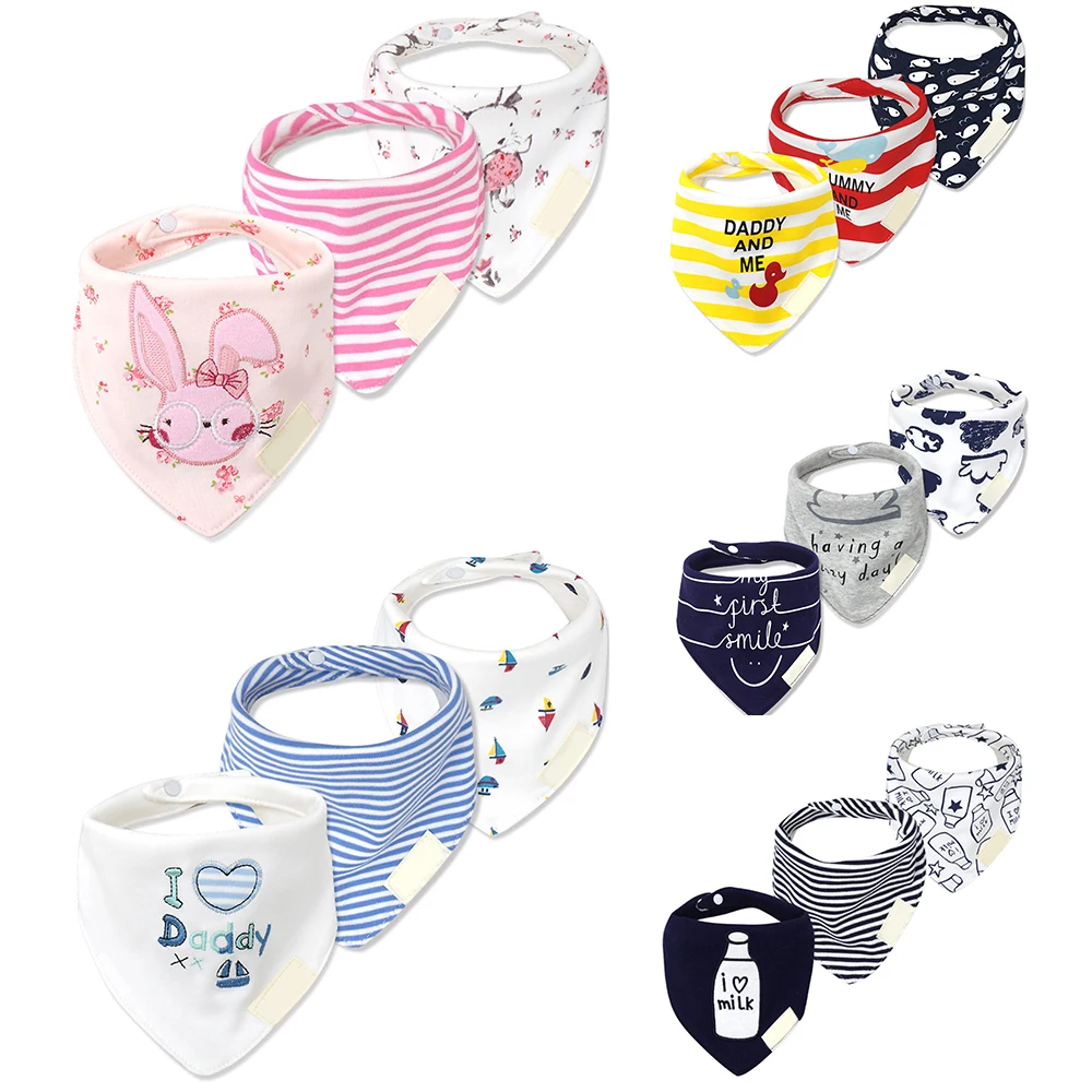 

0-3Y Newborn Cotton Baby Bandana Bibs Waterproof Boys Girl Towel Cartoon Bib Bavoir Infant Saliva Towel Toddler Baberos 3Pcs/Lot