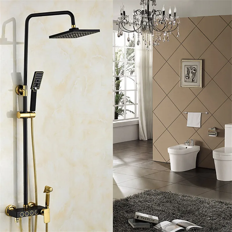 

The new European high-end black gold smart button, all copper four stalls, a shower shower set with ladies' shower.