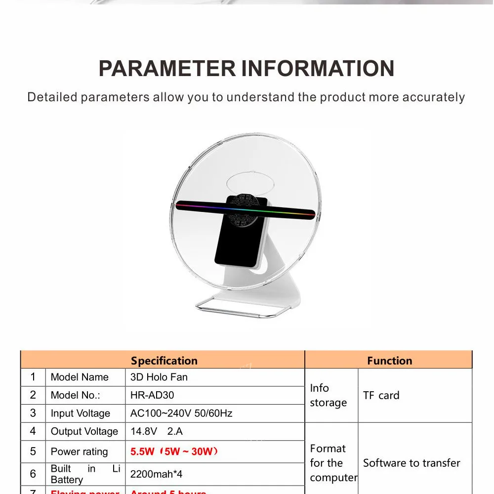 TBDSZ 30 см 3D реклама голограмма вентилятор для проектора свет дисплей голографическая перезаряжаемая видео голограмма 16 Гб 256 светодиодный