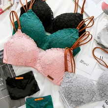 Хлопковое удобное нижнее белье, комплекты, беспроводной бюстгальтер с кружевами, комплект, сексуальное нижнее белье для женщин, вышивка, для молодых девушек, пуш-ап, нижнее белье