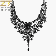Модные нео-готические кружевные ожерелья с черным кристаллом, ожерелье в форме капли воды, полые кружевные цветочные чокеры, ожерелье для женщин, ювелирные изделия