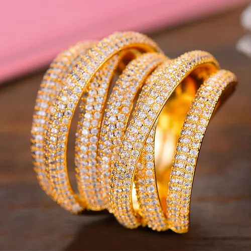 GODKI Monaco, дизайнерское роскошное массивное штабелируемое кольцо для женщин, свадебные с кубическим цирконом, Обручальные, дубайские, панк, свадебные кольца на верхние пальцы - Цвет основного камня: H047R G