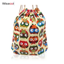 Wisecol Повседневная Холщовая Сумка-рюкзак на шнурке носки с принтом Совы сумка на шнурке большой емкости