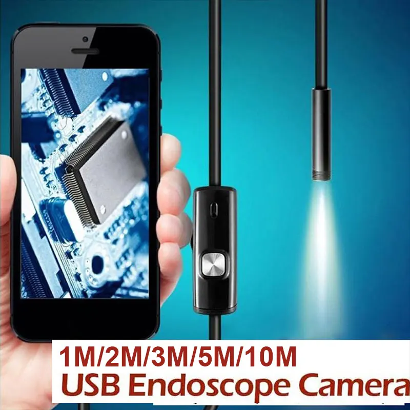 Водонепроницаемый USB эндоскоп 1/2/3/5/10 м HD камера 7 мм 6 светодиодов IP67 USB|Микроскопы|