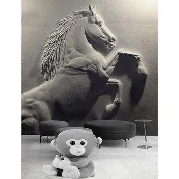 

Embossed Gray Horse Wall Paintings Wall Paper Modern 3D Living Room Bedroom Wall Papers Mural Self Adhesive Vinyl/Silk Wallpaper