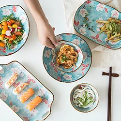 Японский стиль диффузный вишневый цвет серии ручная роспись керамическая посуда чаши для риса и супа чаша для суши пластины керамические диски подарок