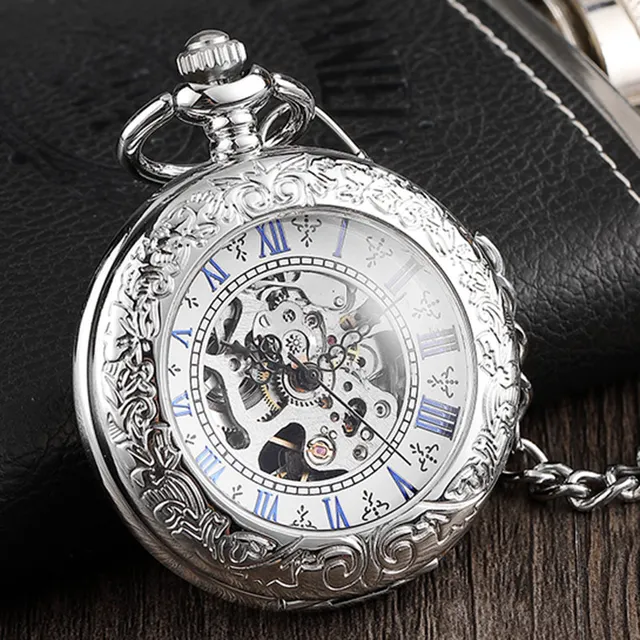 Elegant Mens Mechanical Pocket Watch Retro Ladies Silver Caved Flip Case Fob Cha Elegant Mens Mechanical Pocket Watch Retro Ladies Silver Caved Flip Case Fob Cha