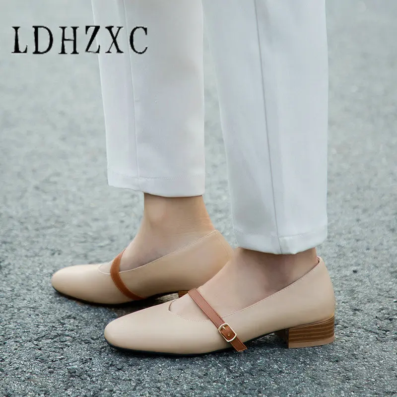 

LDHZXC Big Size 33-43 Fashion New Shoes Woman Round Toe Buckle Prom Wedding Pumps Women Shoes Casual High Heels Shoes