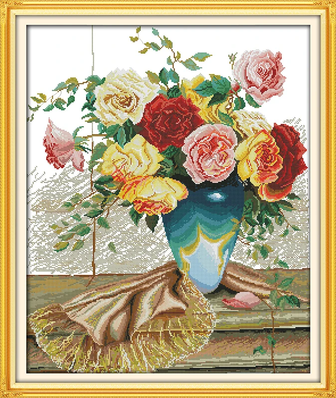 

Colorful rosescross stitch kit flower 18ct 14ct 11ct count printed canvas stitching embroidery DIY handmade needlework