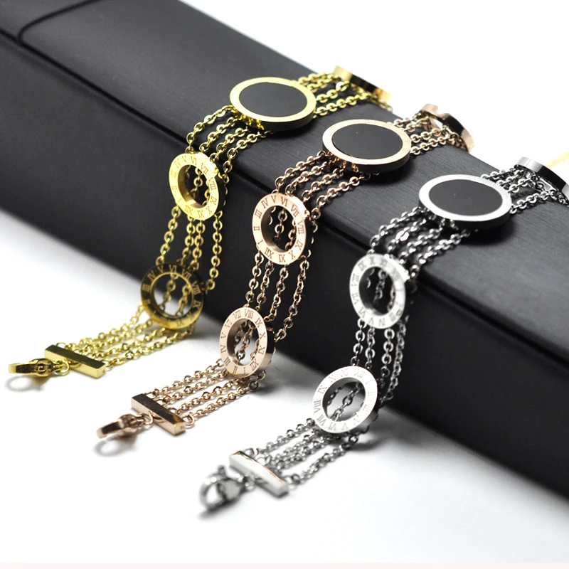 FYSARA Роскошные брендовые римские цифры звено браслеты-цепочки для женщин и мужчин ювелирные изделия серебро Перфорированный Круглый корпус Шарм Браслеты