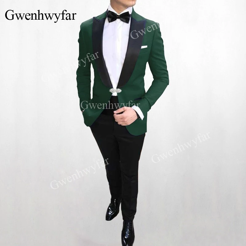 G V Blazer verde oscuro para hombre, traje de 2 piezas con solapa negra,  esmoquin para novio, traje de fiesta de boda, ropa ajustada|Trajes| -  AliExpress