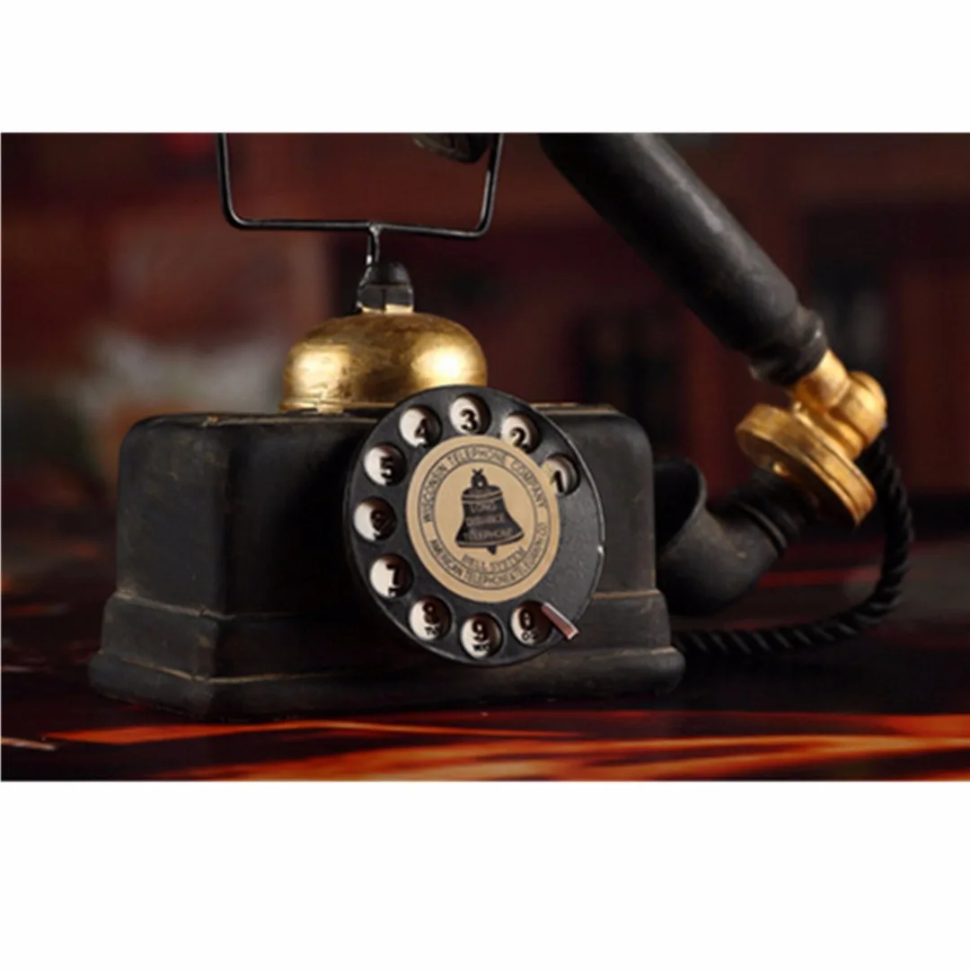 New Vintage Rotary Telephone Statue Antique Shabby Old Phone Figurine Decor Model