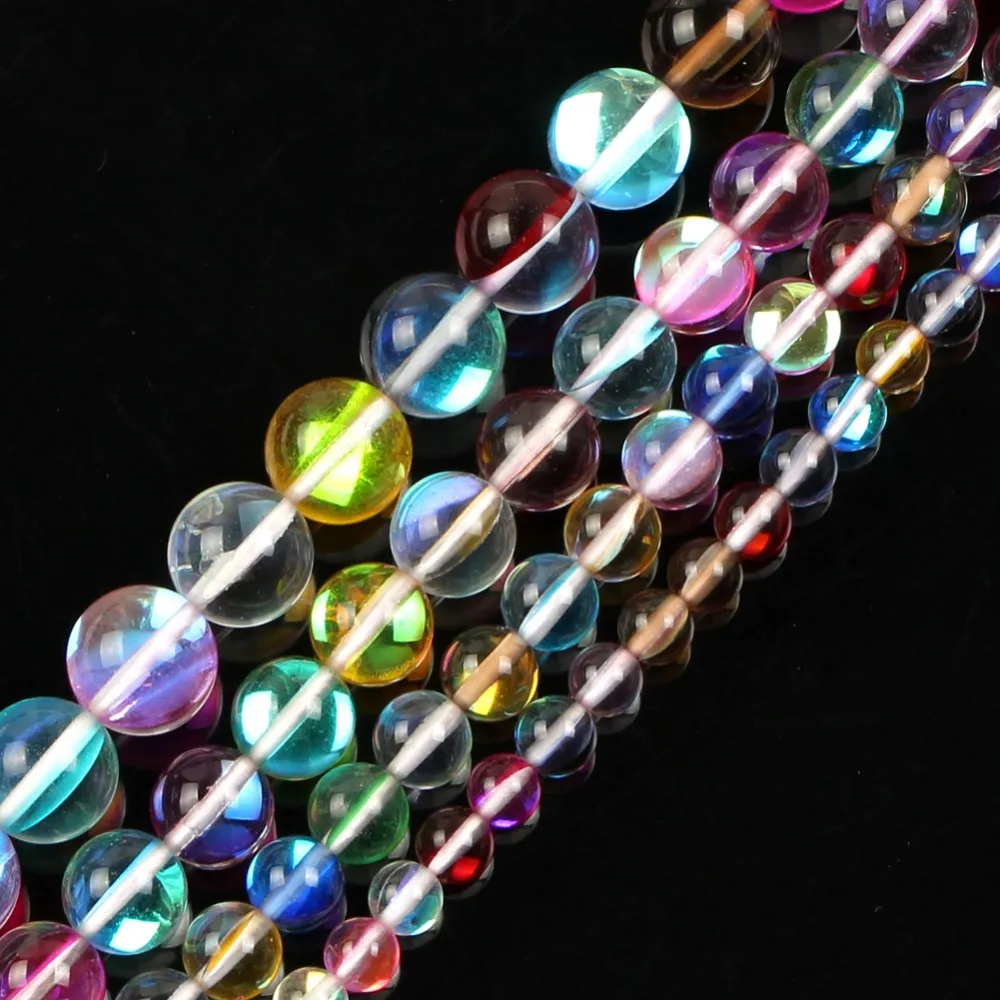 

15" Colorful Glitter Clear Austria Crystal Dull Polish Moon Stone Loose Beads For Jewelry Making Bracelet Necklace 6-12mm