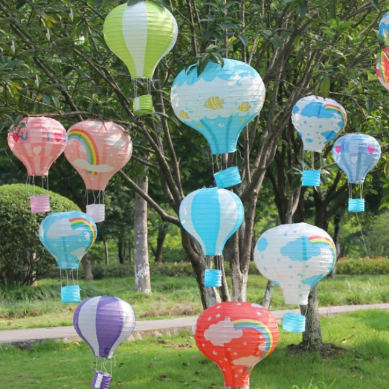 

Rainbow Printing Paper Lantern Hot Air Balloon Children's Bedroom Hanging Birthday Wedding Decoration Lantern Party Decorations