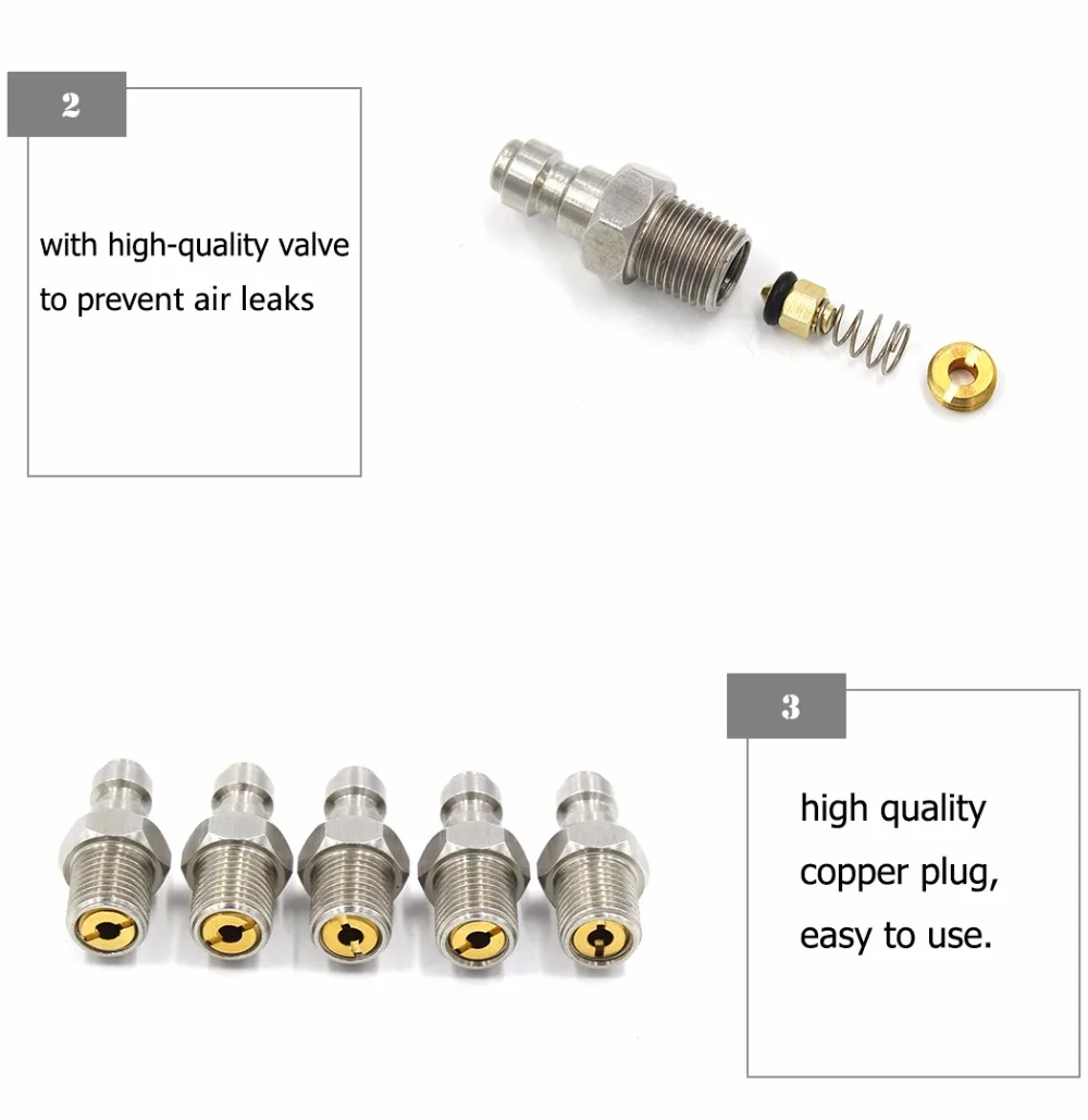 PCP Airforce Пейнтбол Нержавеющая сталь быстрой смены навесного оборудования 8 мм штекер w/One Way Фостер M10 * 1 для воздуха сокетное соединение 5 шт. =