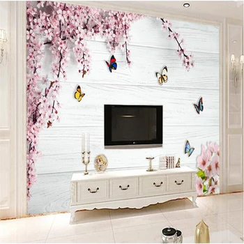 beibehang Custom photo wallpaper mural wall stickers romantic cherry butterfly wood board 3d background wall papel de parede romantic mediterranean style background wall professional production mural wholesale wallpaper mural poster photo wall