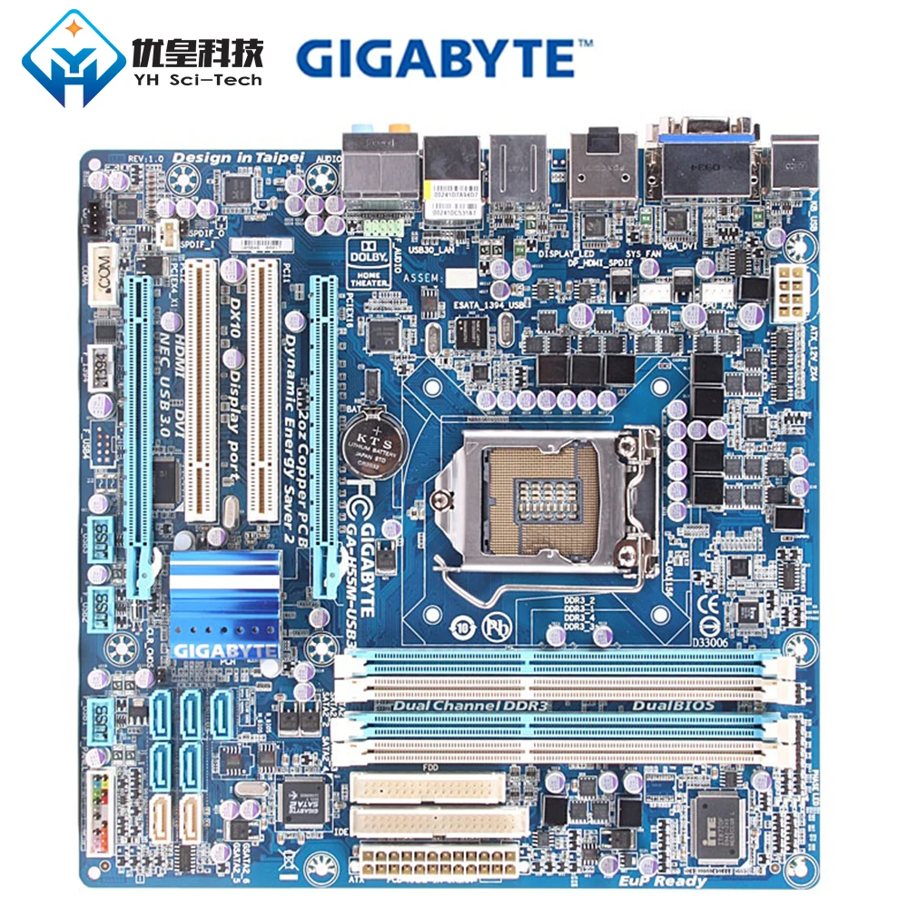 Оригинальная б/у настольная Материнская плата Gigabyte GA-H55M-USB3 H55 LGA 1156 i7 i5 i3 DDR3 16G SATA2 USB3.0 E-Sata IEEE1394 Micro-ATX
