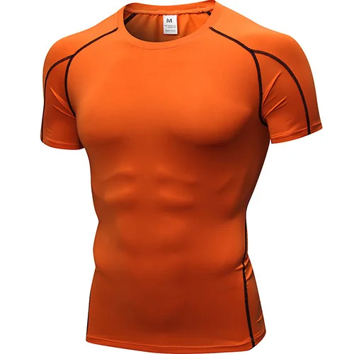 Компрессионные рубашки с высоким воротником, мужская спортивная футболка для бодибилдинга, Топ с длинным рукавом, футболка для тренажерного зала, Мужская облегающая футболка для фитнеса - Цвет: 1053 orange